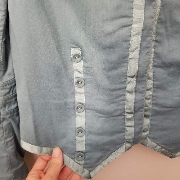 Marc Jacobs Size 4 US Blue Cropped Grosgrain Ribbon Button Blazer Jacket - Picture 7 of 8